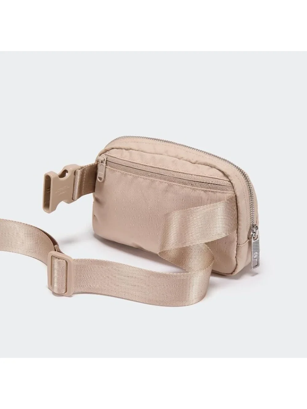 Men's Raw Linen Beige Crossbody Belt Bag Wide Zipper Adjustable Strap 3-Pockets